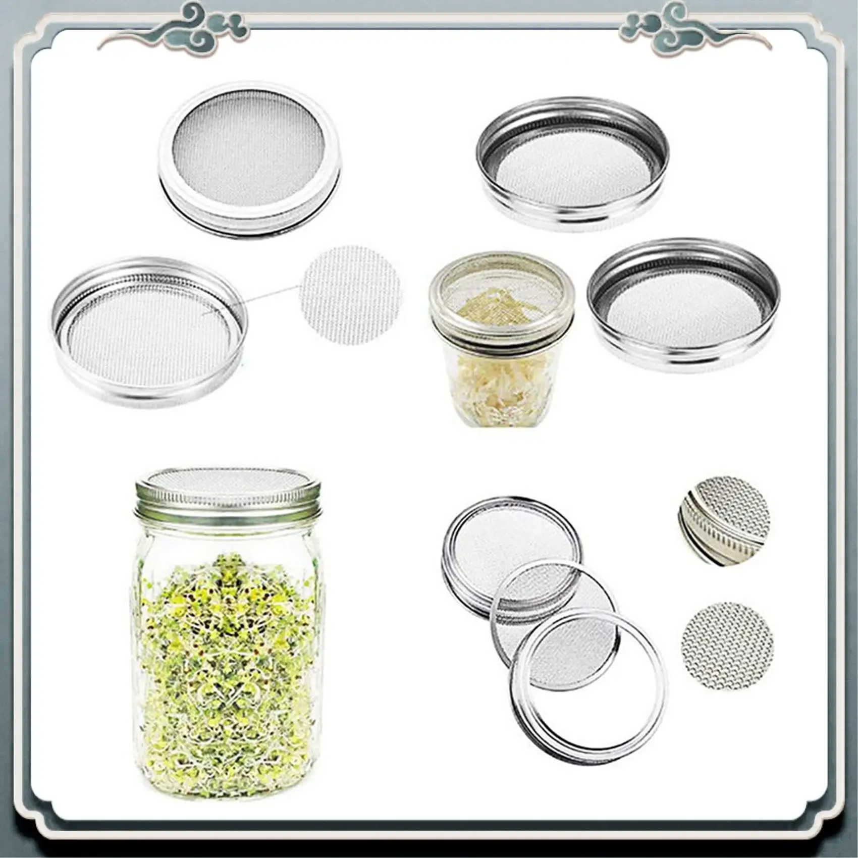 AC76-2 juegos de tapas de latas de acero inoxidable, adecuadas para conservas de tarros de masón de boca ancha, brotes orgánicos, semillas de lentejas y brócoli