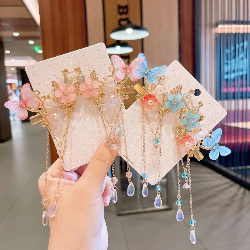 Chinese Style Accessories  Headdress Suit children Hairpin Transparent Flower Hair Clip Step Hair Ornaments Ancient Style Girls