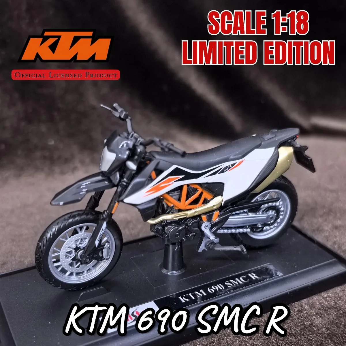 

Limited 1:18 Scale KTM 690 SMC R Motorcycle Model, Replica Car Miniature Kid Xmas Gift Toy