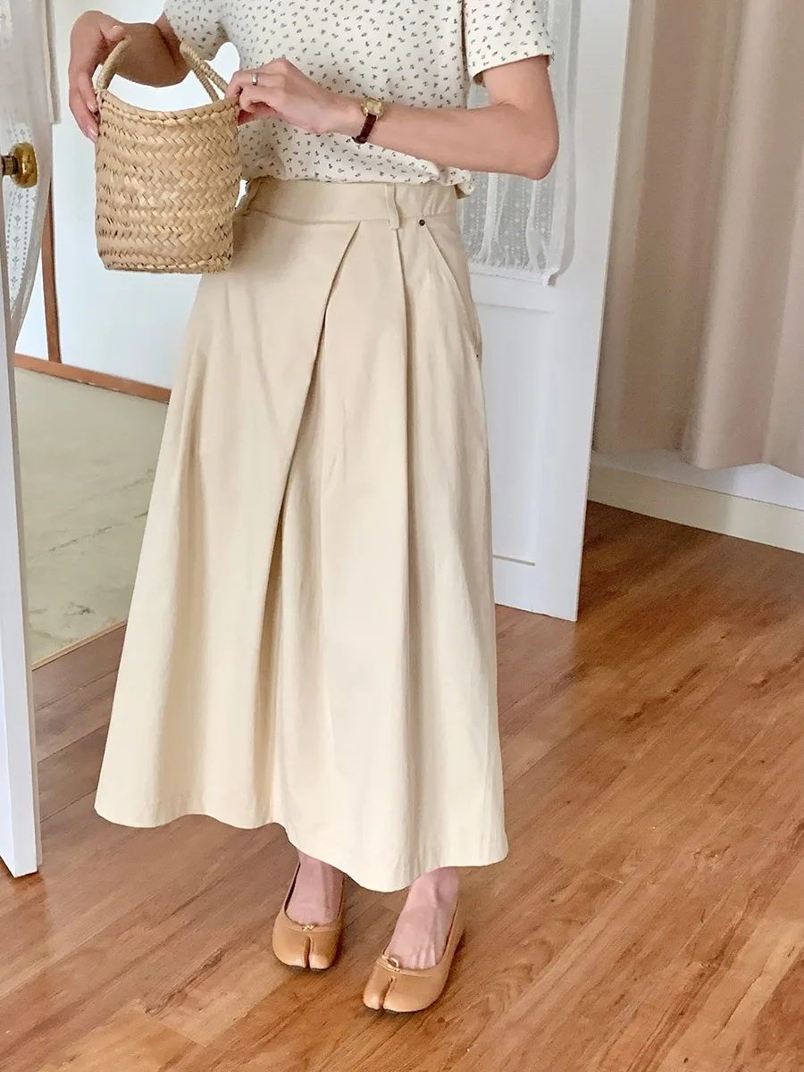 

Корейская цветная повседневная универсальная рабочая одежда трапециевидной формы юбка-миди женский дизайн сенсация ретро с высокой талией для похудения