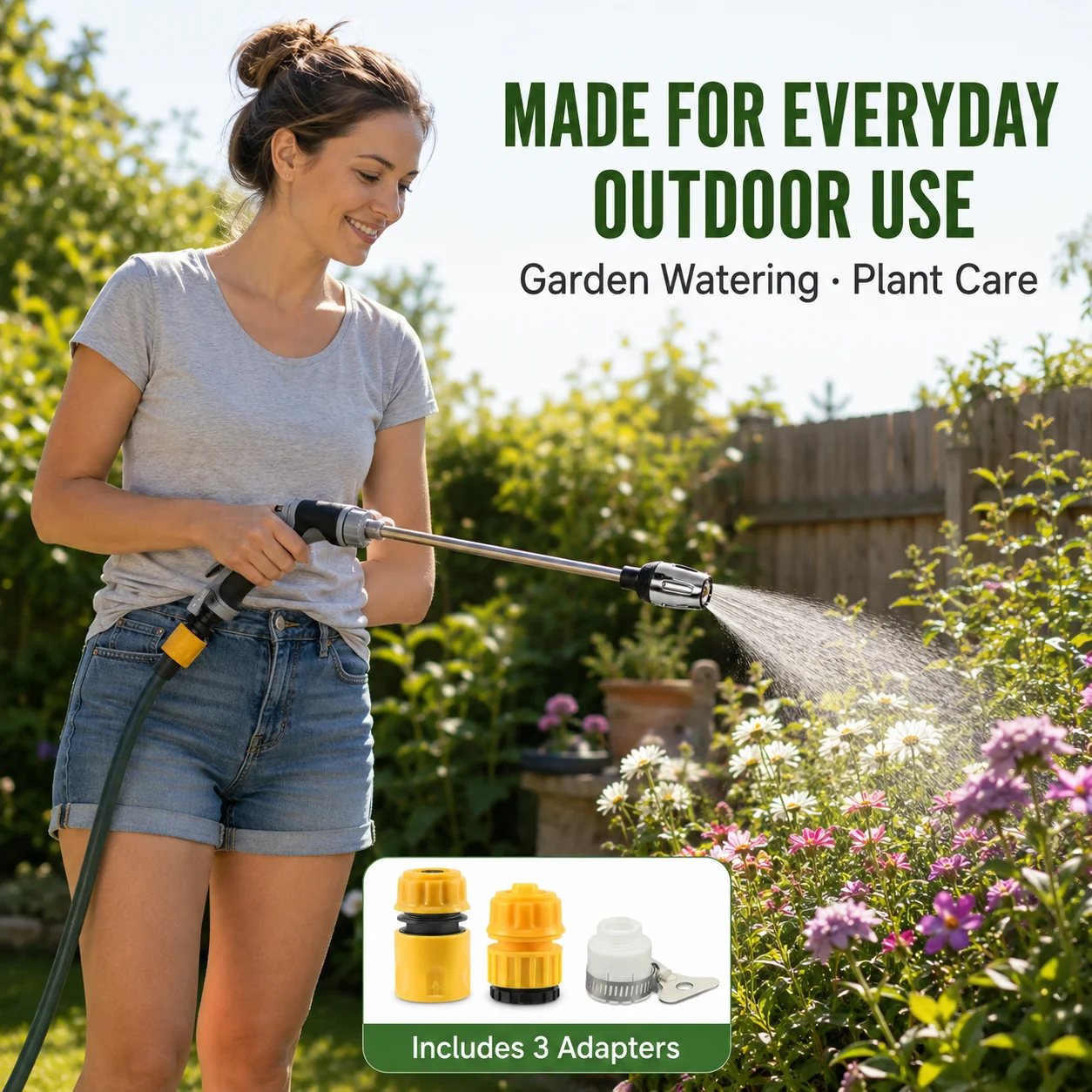 Long Reach Garden Hose Sprayer Adjustable Water Nozzle Wand for Yard Patio Window Car Rinsing Outdoor Cleaning Tool