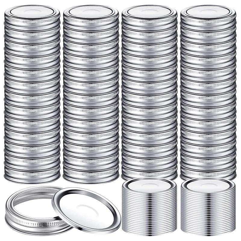 

100 Pieces Canning Jar Lids and Bands Set Split-Type Lids with Silicone Seals Rings Leak Proof and Secure Canning 70mm