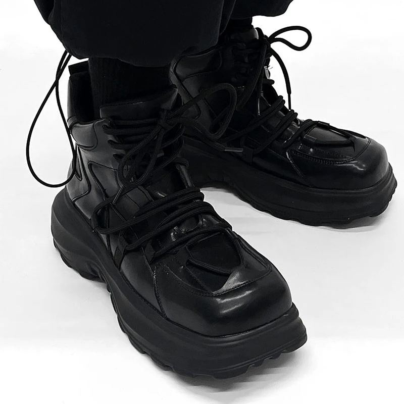 England style men boots black trendy autumn winter shoes cowboy original leather boot punk hip hop designer platform ankle botas