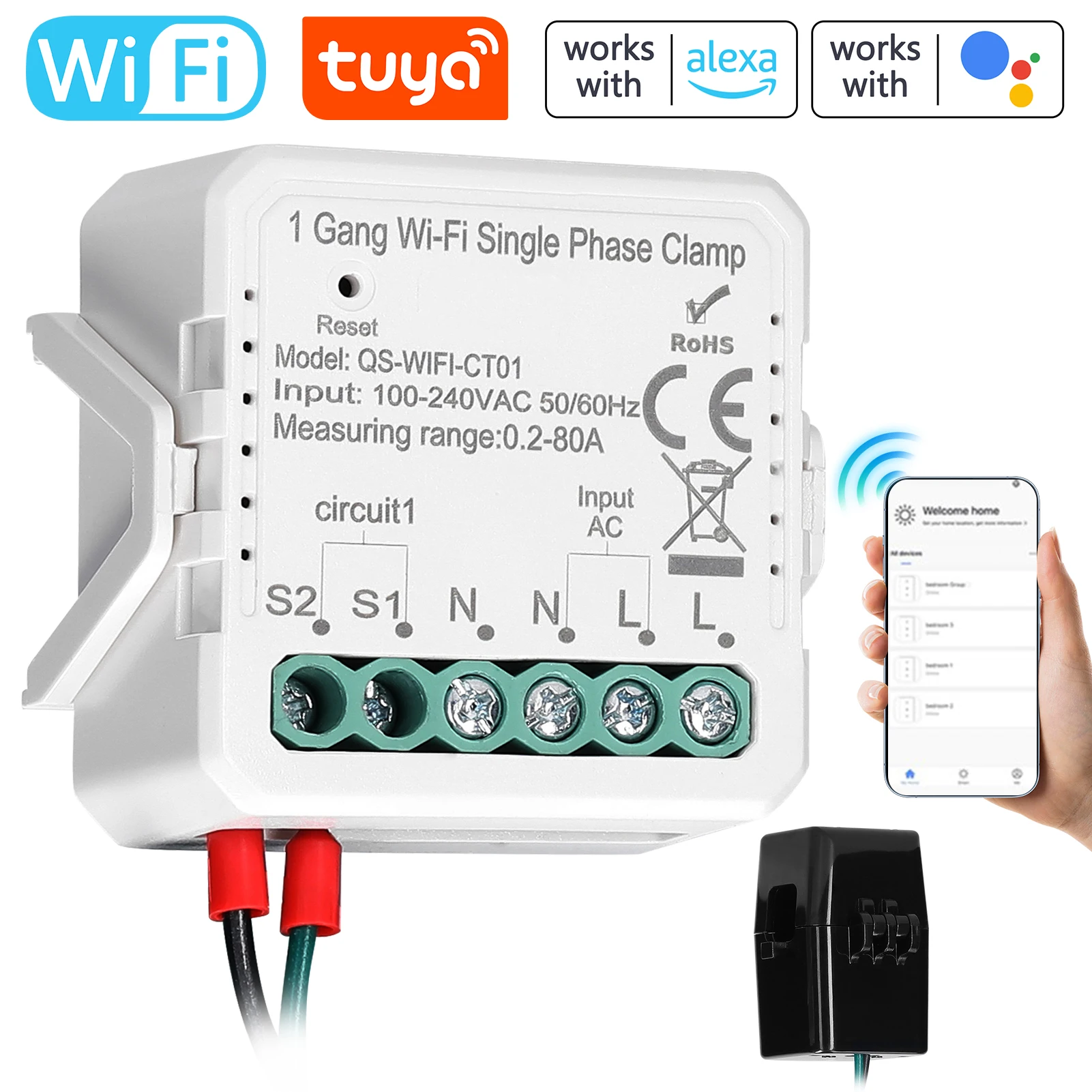 Tuya Wifi Intelligent Energy Meter PV Solar Bidirectional Two Way Energy Monitoring Meter APP Control 1/2 Gang 80A Single Phase