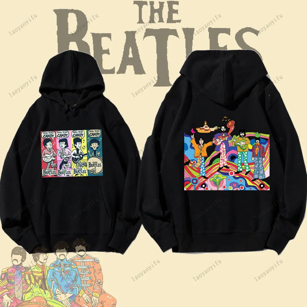 

The Beatles Black Rock Band Hoodie Keep Warm Men's Pullover Winter Autumn Fashion Y2k Streetwear Sportswear Drop Shoulder