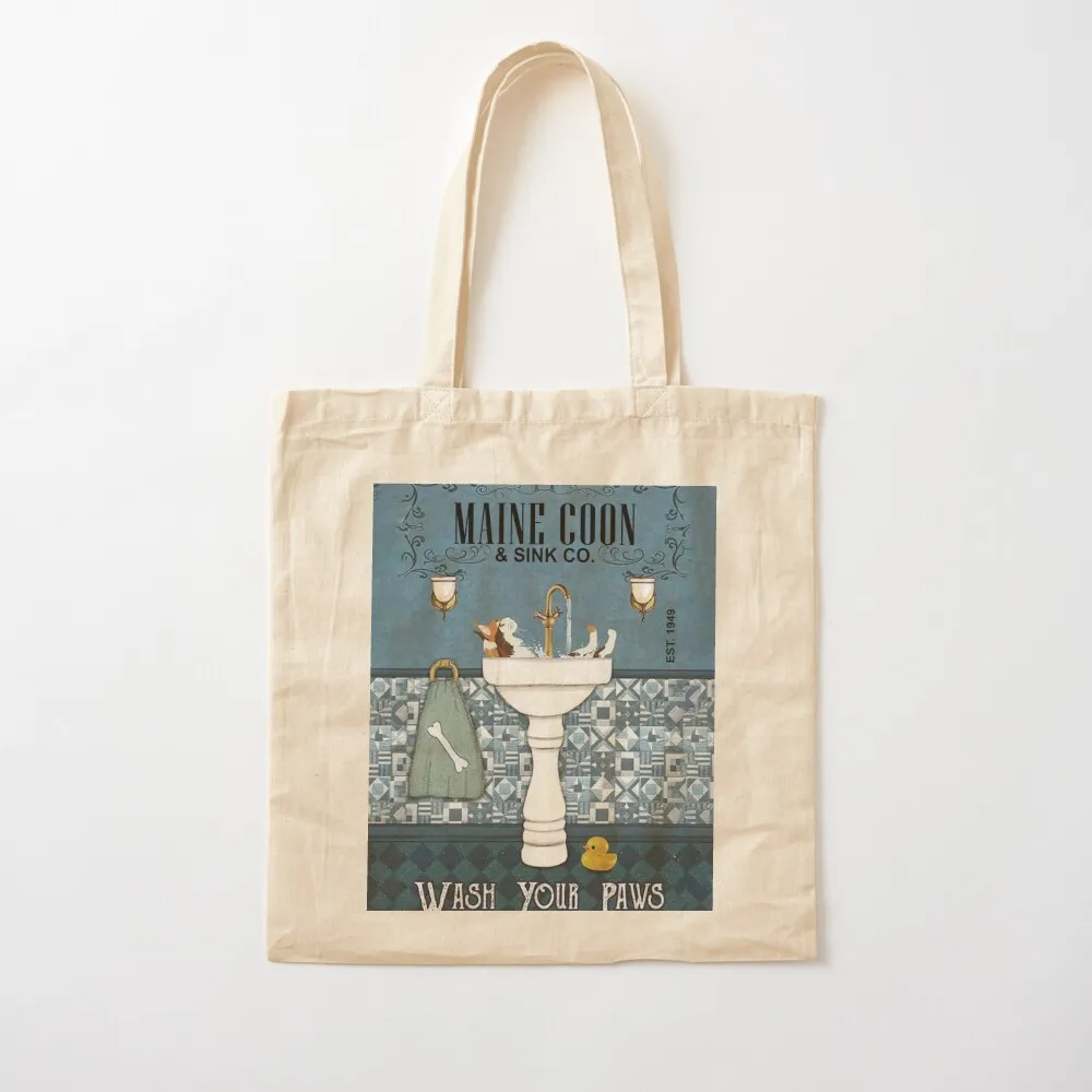 Pet Poster Sink Maine Coon Wash Your Paws Tote Bag Candy bags Woman shopper bag shopping bag tote bags cloth bags