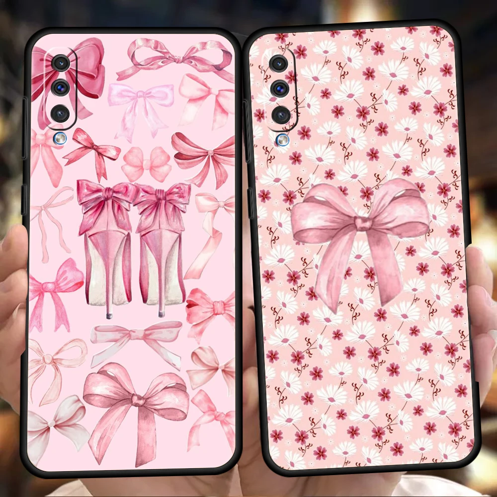 Phone Case for Samsung Galaxy A56 A36 A26 A06 A16 A24 A36 A54 A14 A42 A22 A20 A12 A10 Soft TPU Shell Bow-Knot Pink Bow Pattern