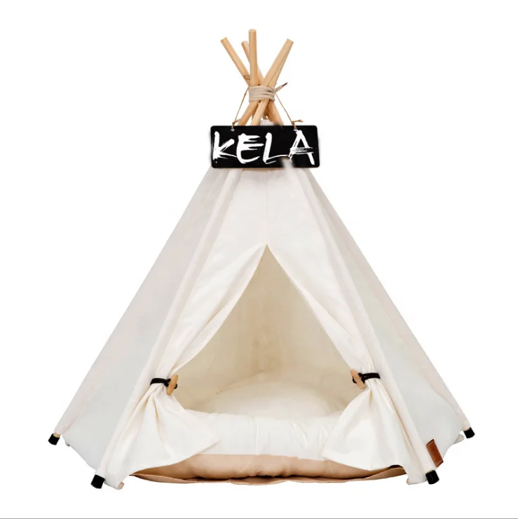 

Hot Sale Pets Supplies Foldable Pine Poles Soft Warm Comfortable Pet Teepee Dog Tent With High Quality Cushion