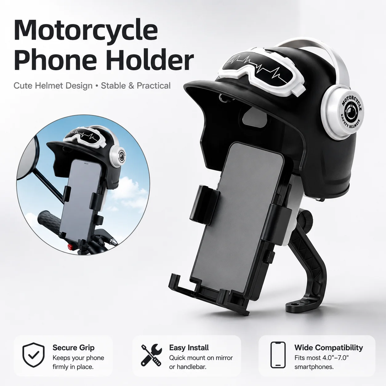 1Pc Motorcycle Phone Holder with Helmet-Shaped Sunshade, Waterproof GPS Navigation Mount for Electric Bike Scooter Handlebar