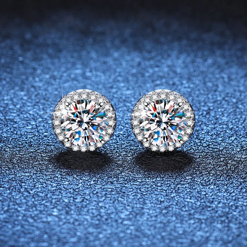 D color moissanite earrings high-end men's and women's round earrings 1 carat moissanite earrings platinum PT950 mark