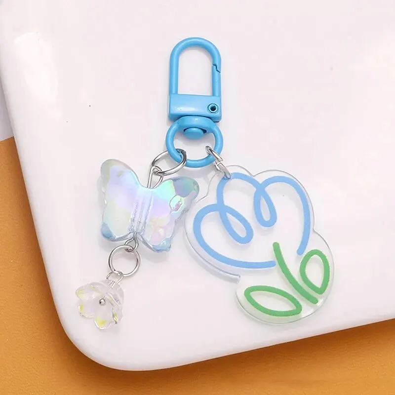 Acrylic Colored Tulip Flower Keychain Pendant Small Clear Illusionary New Butterfly Accessories Bag Decoration