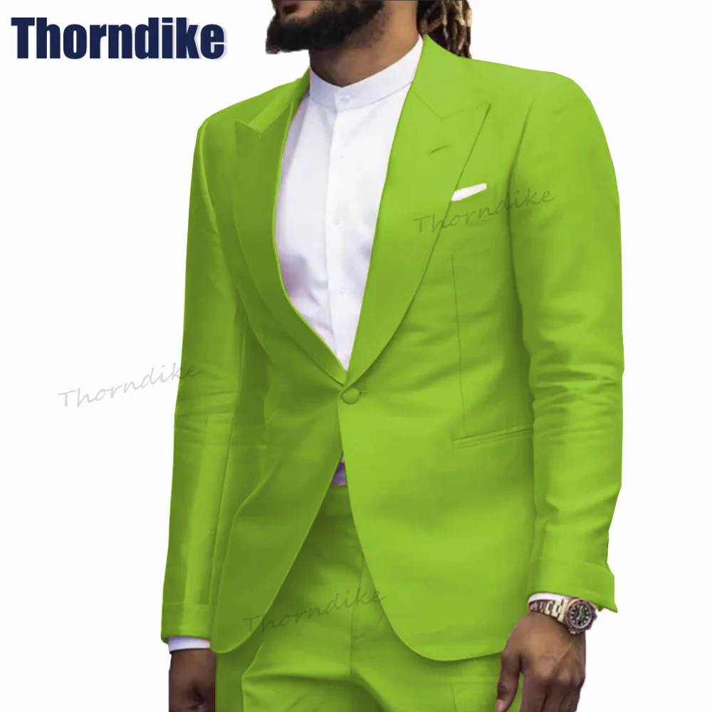 

Thorndike Fashion Satin Men Suit 2 Pcs Costume Homme Prom Suits Peak Lapel Terno Masculino Single Breasted Wedding Groom Tuxedo