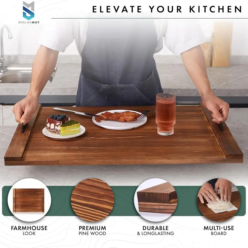 غطاء موقد خشبي متعدد الأغراض ولوح تقطيع، 30.3x21.7، لمواقد الكهرباء والغاز بمقابض