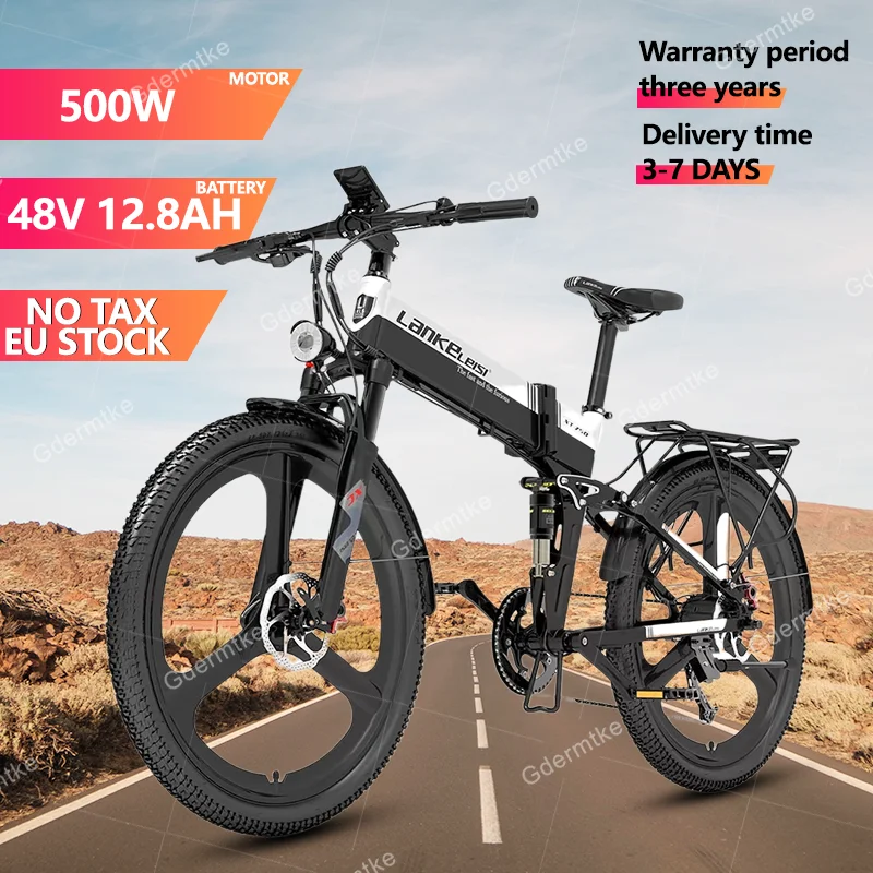 Electric Bicycle 500W Motor 48V12.8AH Lithium Battery 27 Speed Mountain EBike 26 Inch Tire Hydraulic Brake Folding Electric Bike