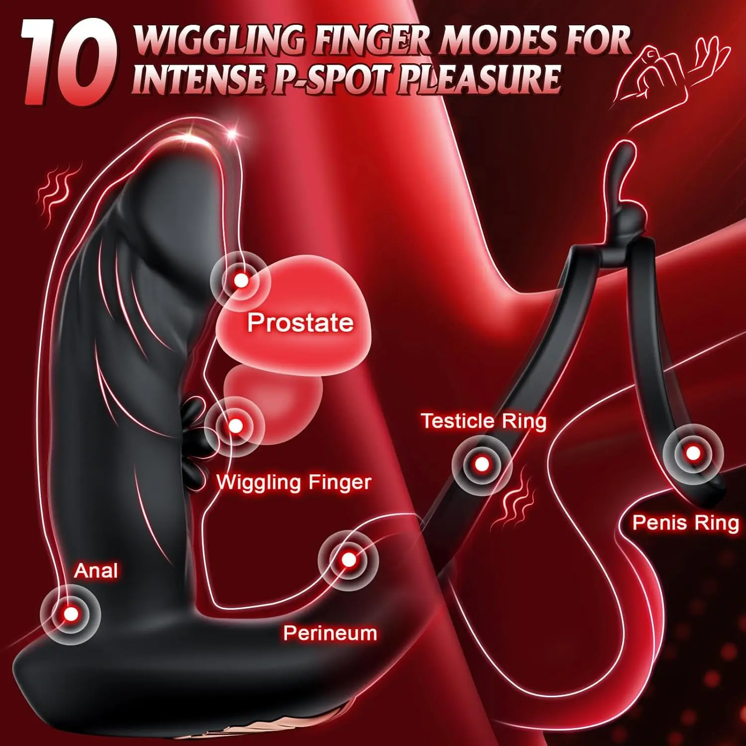 Vibromasseur de Massage de la Prostate - Sex toy pour hommes avec 10 balançoires de doigts et 10 modes de vibration, application et télécommande.
