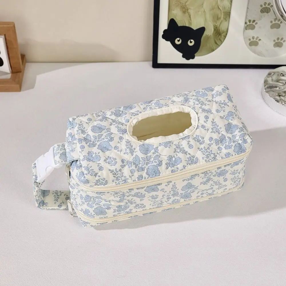 Dual Compartment Wet Tissue Storage Bag Quilted Multifunctional Tissue Dispenser Empty Reusable Wet Wipes Case Stroller