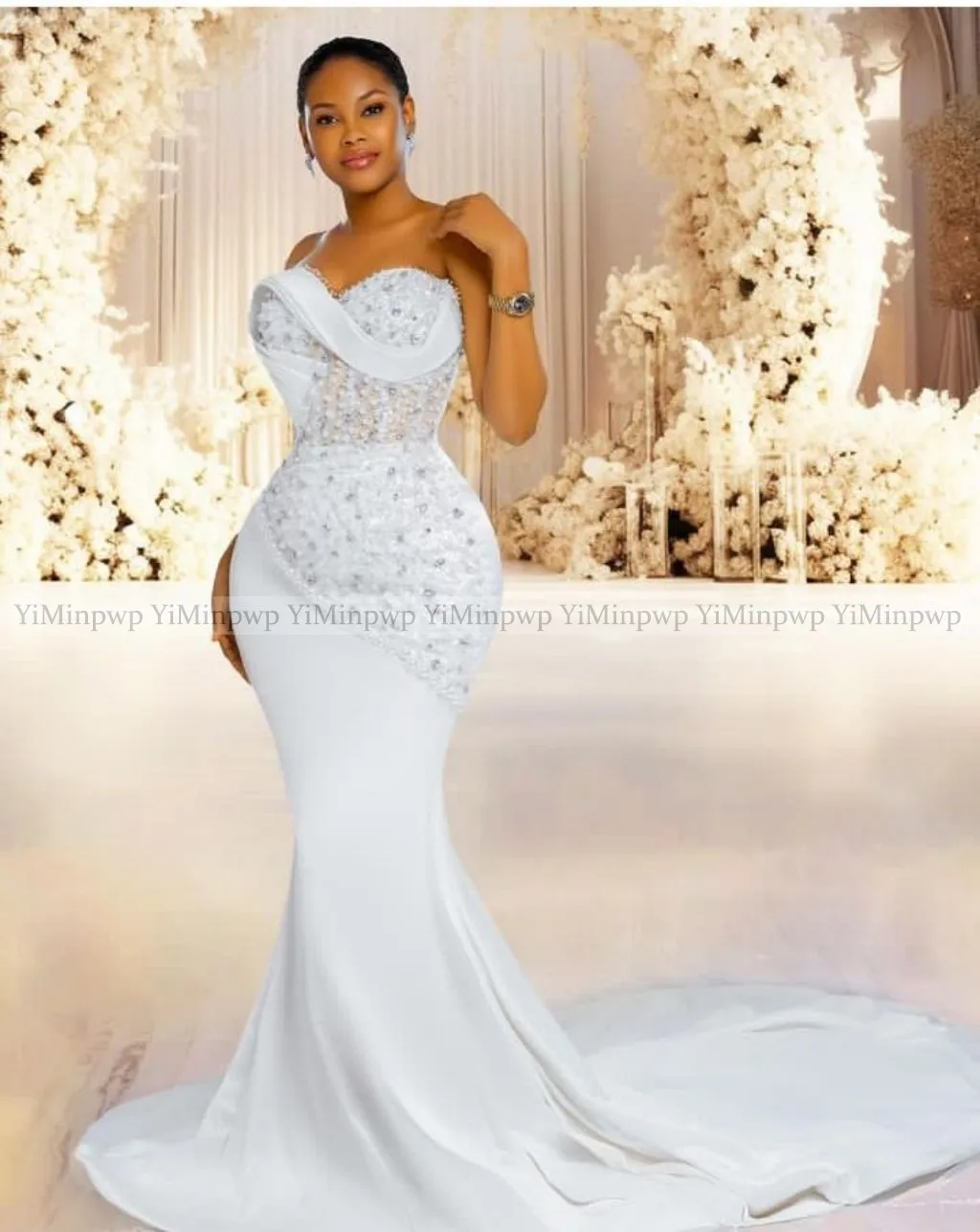 Nuovi abiti da sposa a sirena per la sposa Sweet Heart Chiusura con lacci Sweep Train Perline in raso Abiti da sposa africani personalizzati