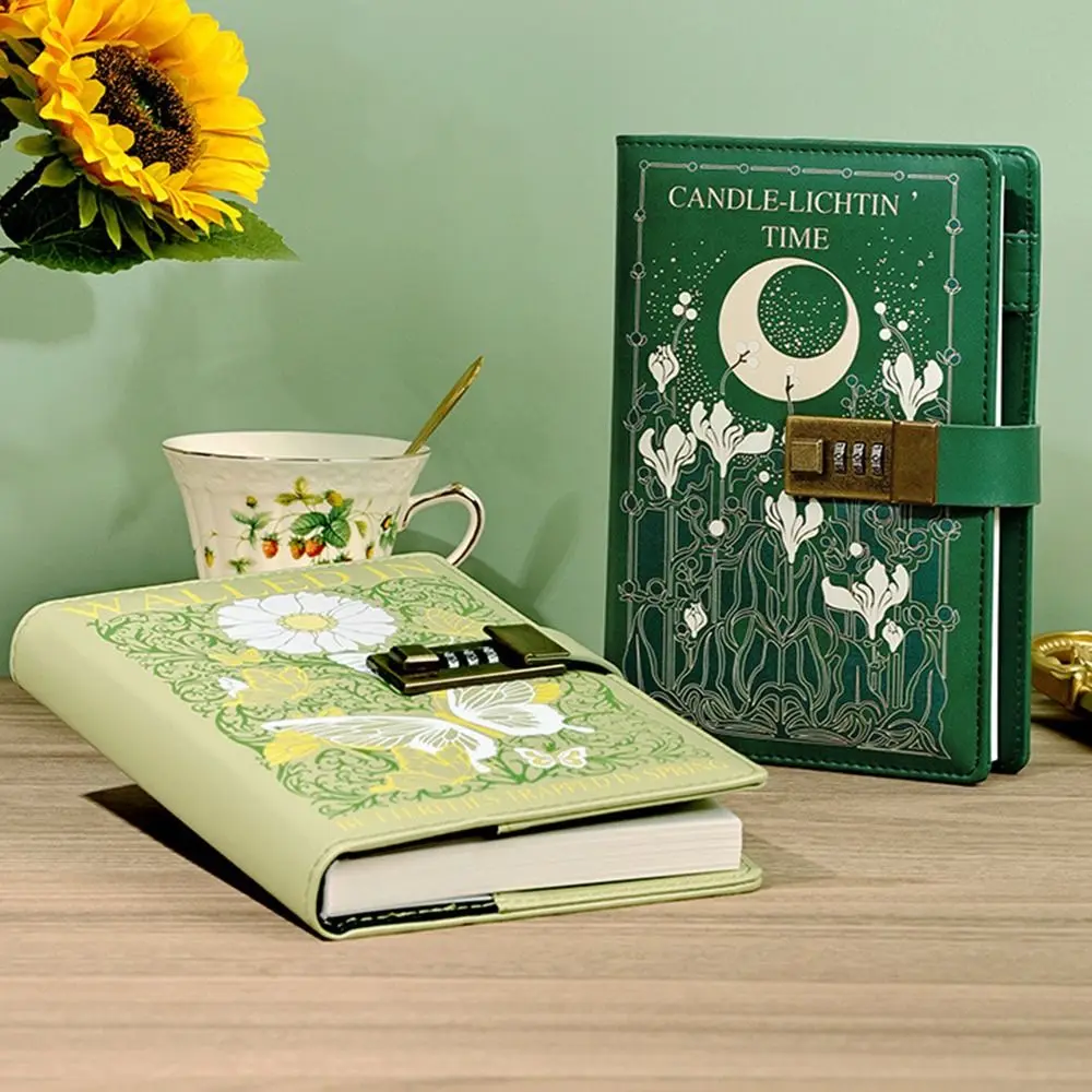 224 ページ B6 ノートブック秘密を保護印刷パターンパスワードブックロック付き肥厚 Pu レザー日記帳文房具