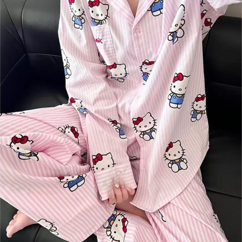 

Kawaii Hello Kittys Women's Pajamas Set Spring Autumn Long Sleeve Trouser Home Clothes Girls Cute Sweet Sleepwear Student Casual