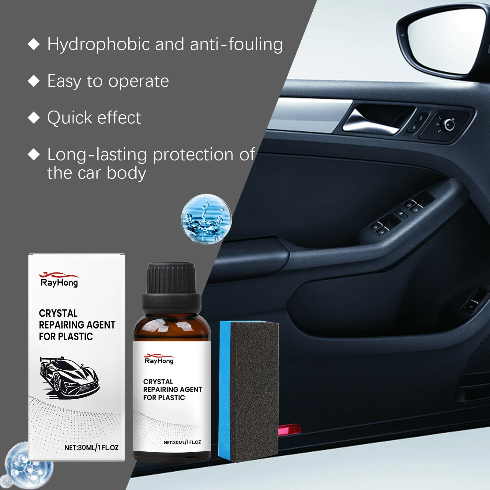 Rayhong 30ml Automotive Plastic Coating Agent Protective Coating Agent Plastic Refurbishment Gloss Maintenance Coating Agent Set