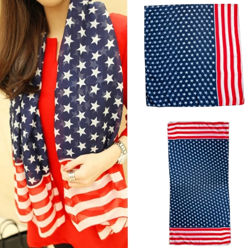 American Flag Patriotic Scarf for Women Men US Flag Scarves Breathable Chiffon Shawl for Independence Day 4th of July M6CD