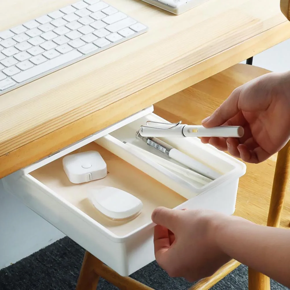 

2pcs Pull-Out Pen Box Hidden Desk Storage Drawer Under Table Organizer Abs Pp Pencil Case Invisible Drawer Type Box Office