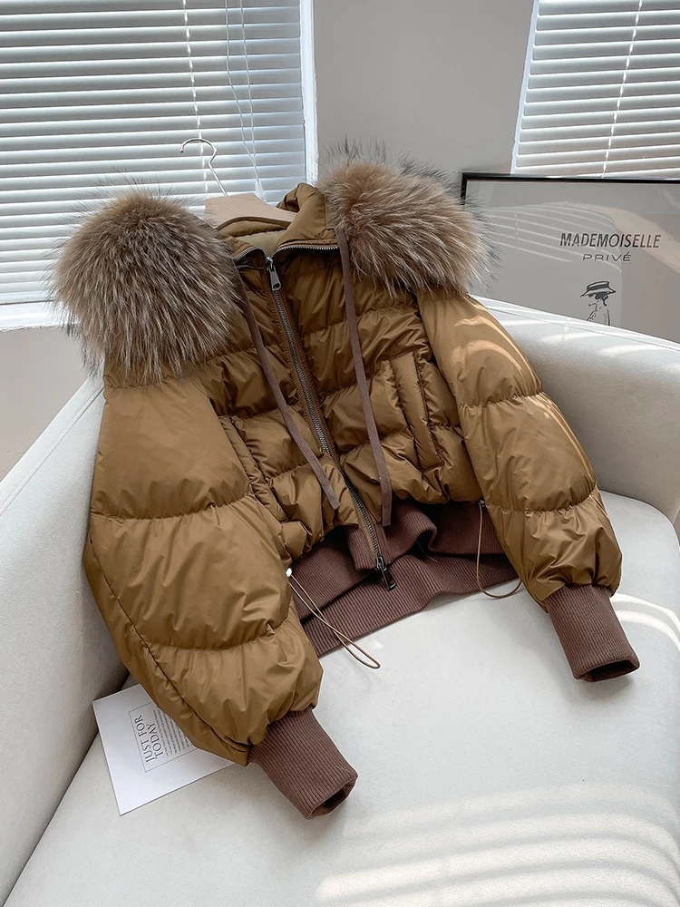 2026 Winter Real Fox Fur Collar White Duck Down Padded Down Jacket Regular Fashion Warm Big Fur Collar Women's Coat