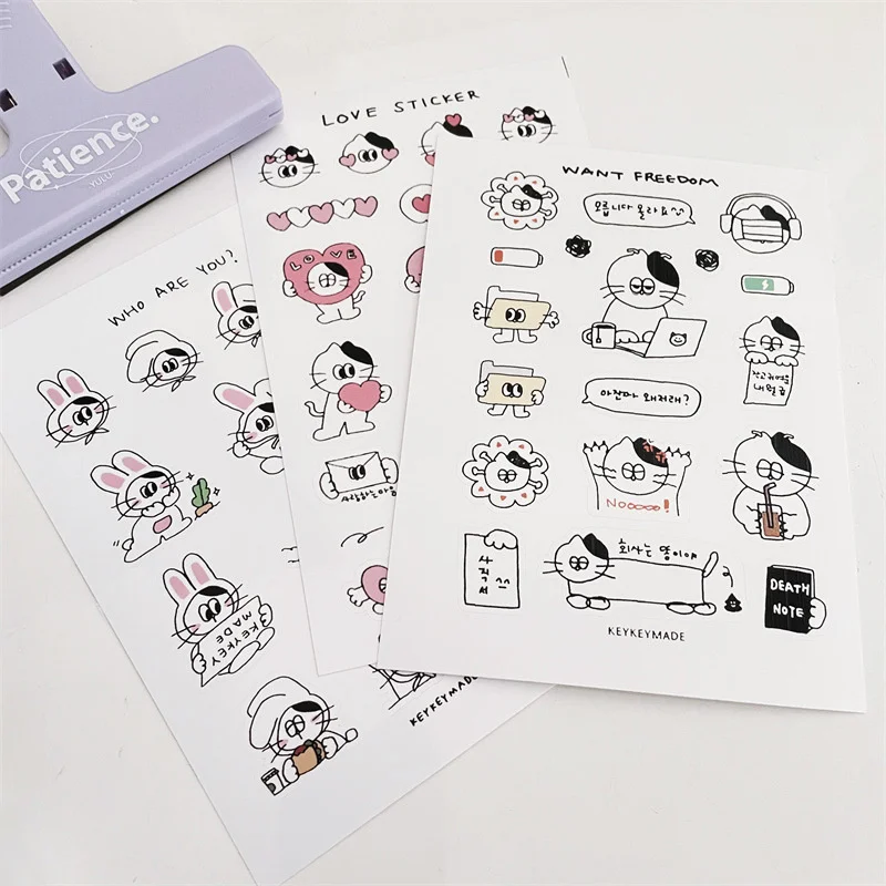 Ins Abstract Simple Stroke Cat Stickers Cartoon Cute Scrapbooking Diy Collage creative Decorative Sticker PVC Waterproof Movable