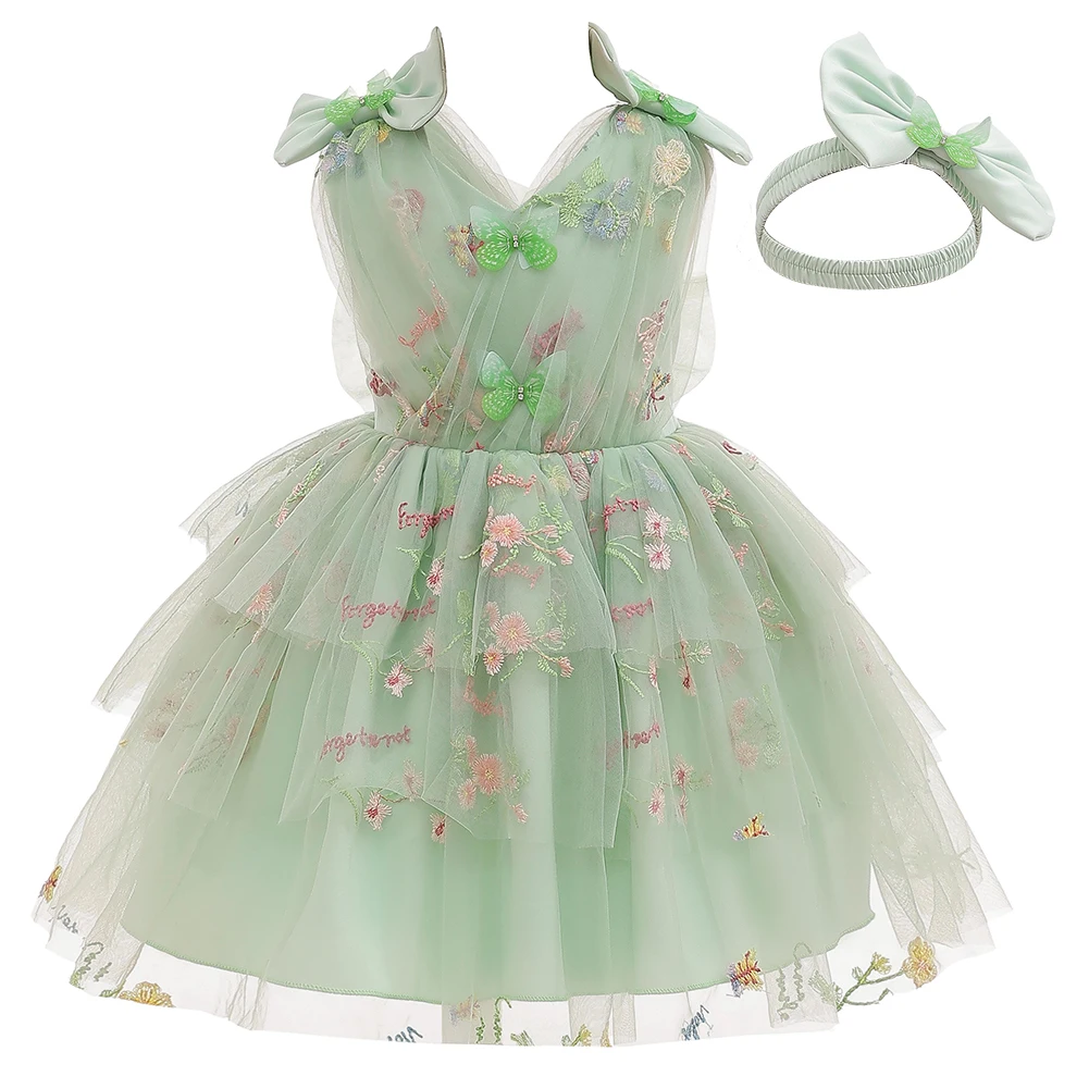

Baby Girl Forest Summer Dress Floral Bows Embroidery Adorable Wedding Flower Girl Performance Dress Girls wedding clothes