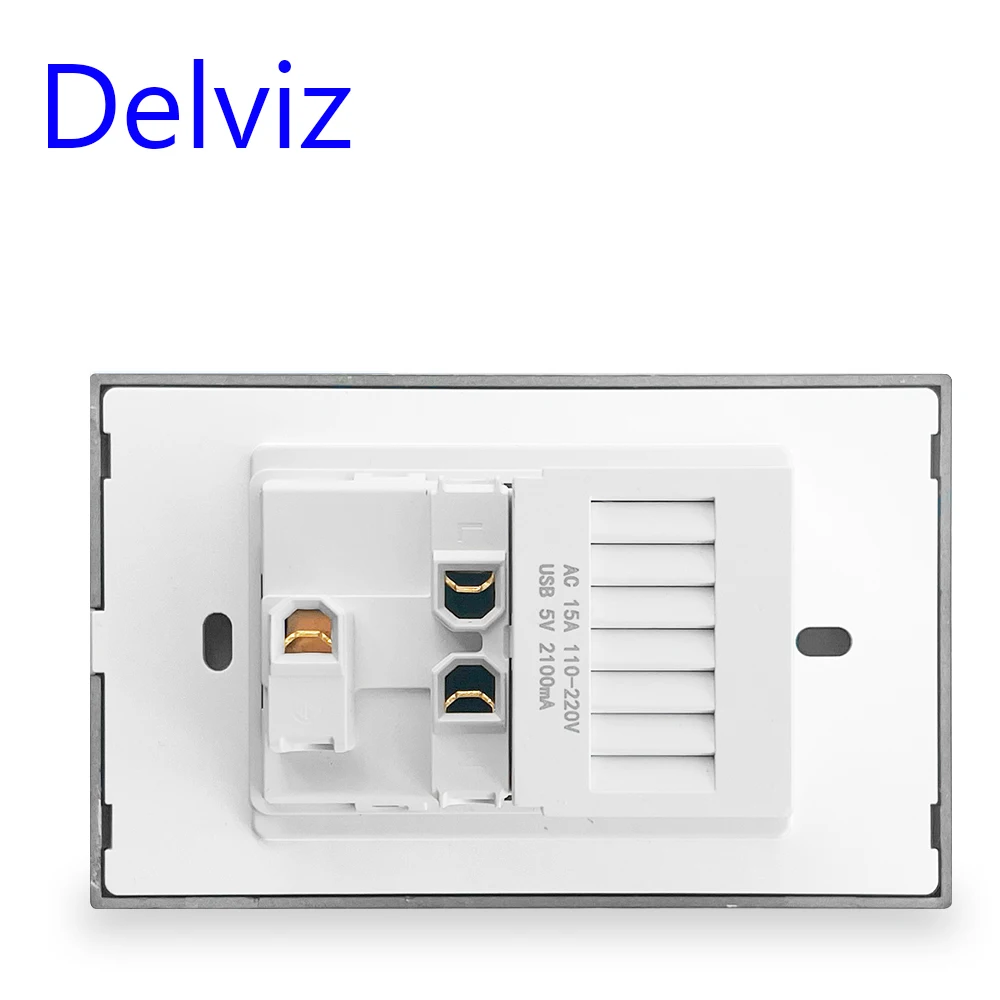 Delviz US Standard USB Socket,2A Dual USB Charger Port,120mm*72mm panel,United States AC 110~250V,Wall Embedded 15A Power Outlet