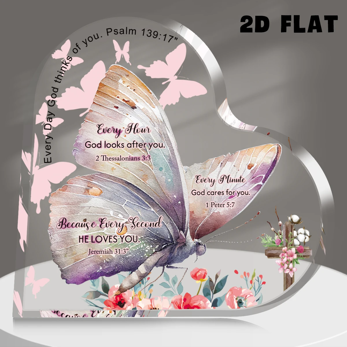 1pc Inspirational Heart-Shaped Acrylic Butterfly Bible Verse Plaque,Home Office Decor Tabletop Ornaments For Christian Believers