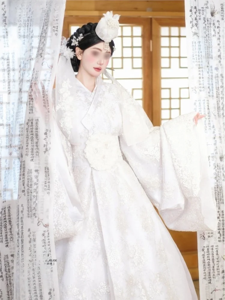 

Yanbian Korean ethnic wedding dress white women's Hanbok Yanji photo performance costume