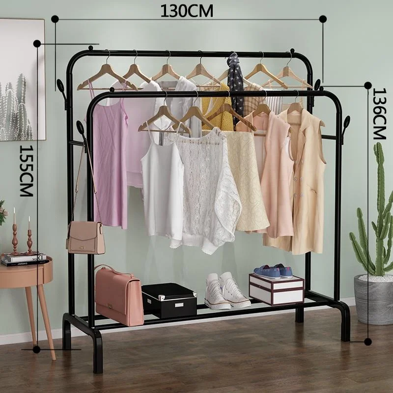 

Double Rod Portable Clothing Hanging Garment Rack With Bottom Shelves