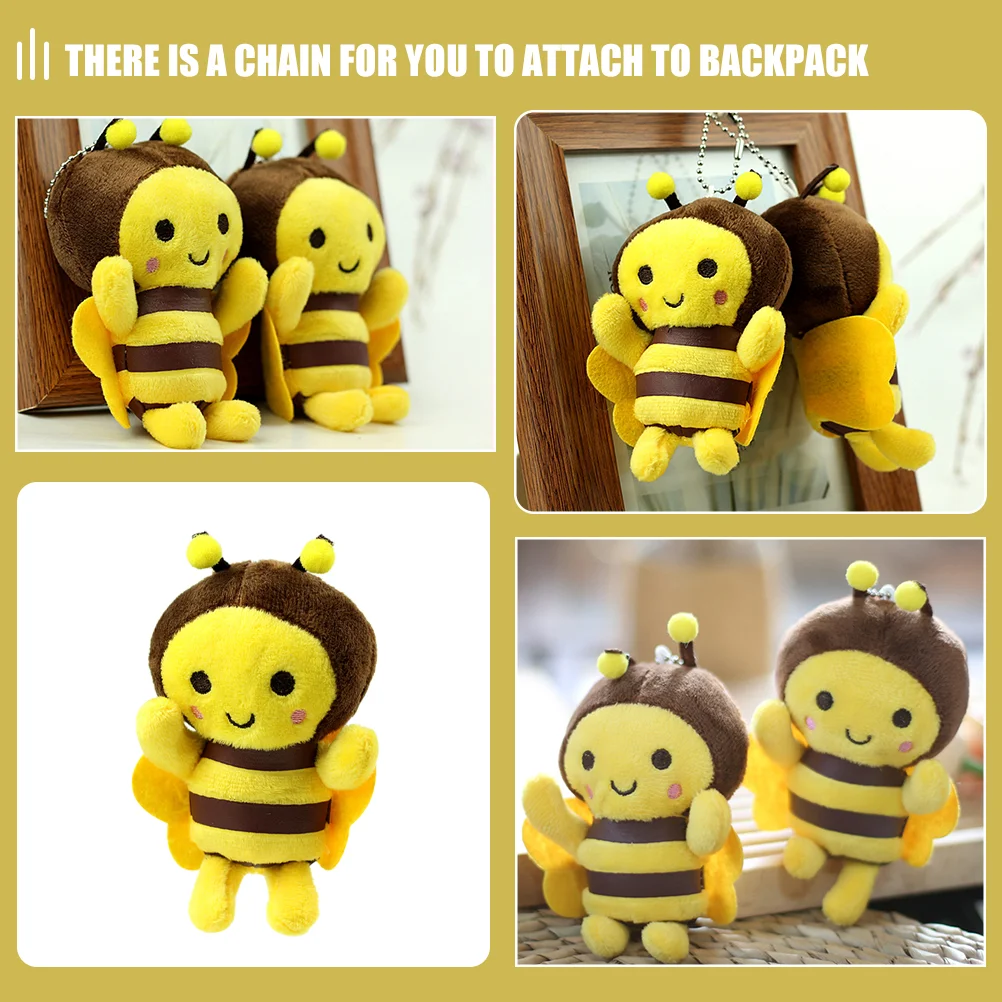 3 Pcs Earring Little Bee Pendant Plush Key Chain Girl Keychain Backpack Ornament Yellow Keyring