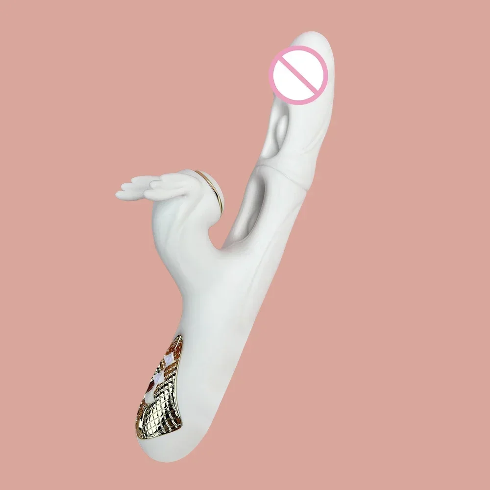 Weißer Dargon 3-in-1 Kaninchenvibrator mit Heizfunktion, Dual-Flapping, Saugvibration, Lustspielzeug für Frauen, Penetration, tiefe Liebe