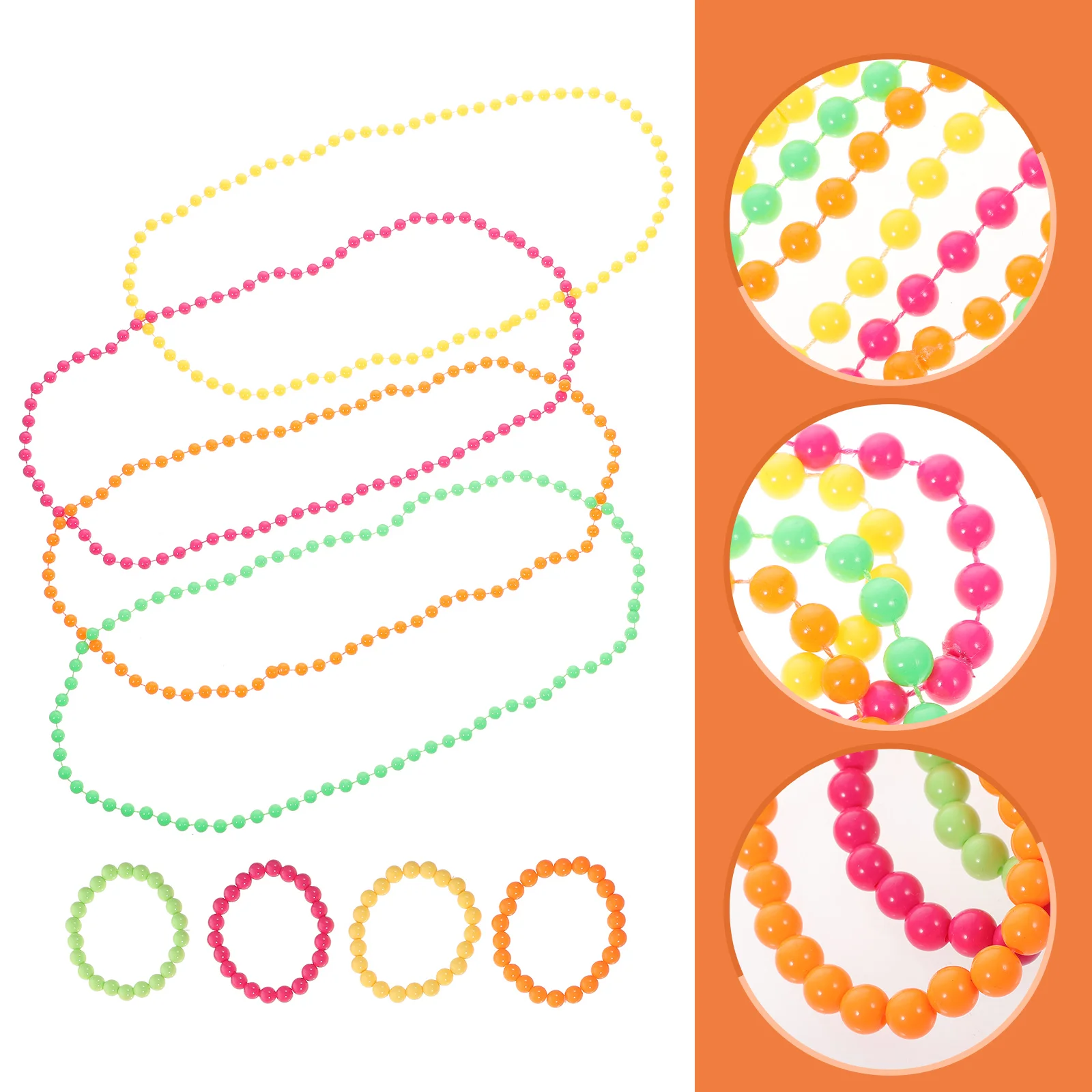 Neon Bead Necklace Beaded Ball Chain Bracelet Party Dress Accessories (Necklace and Bracelet) party bead necklace