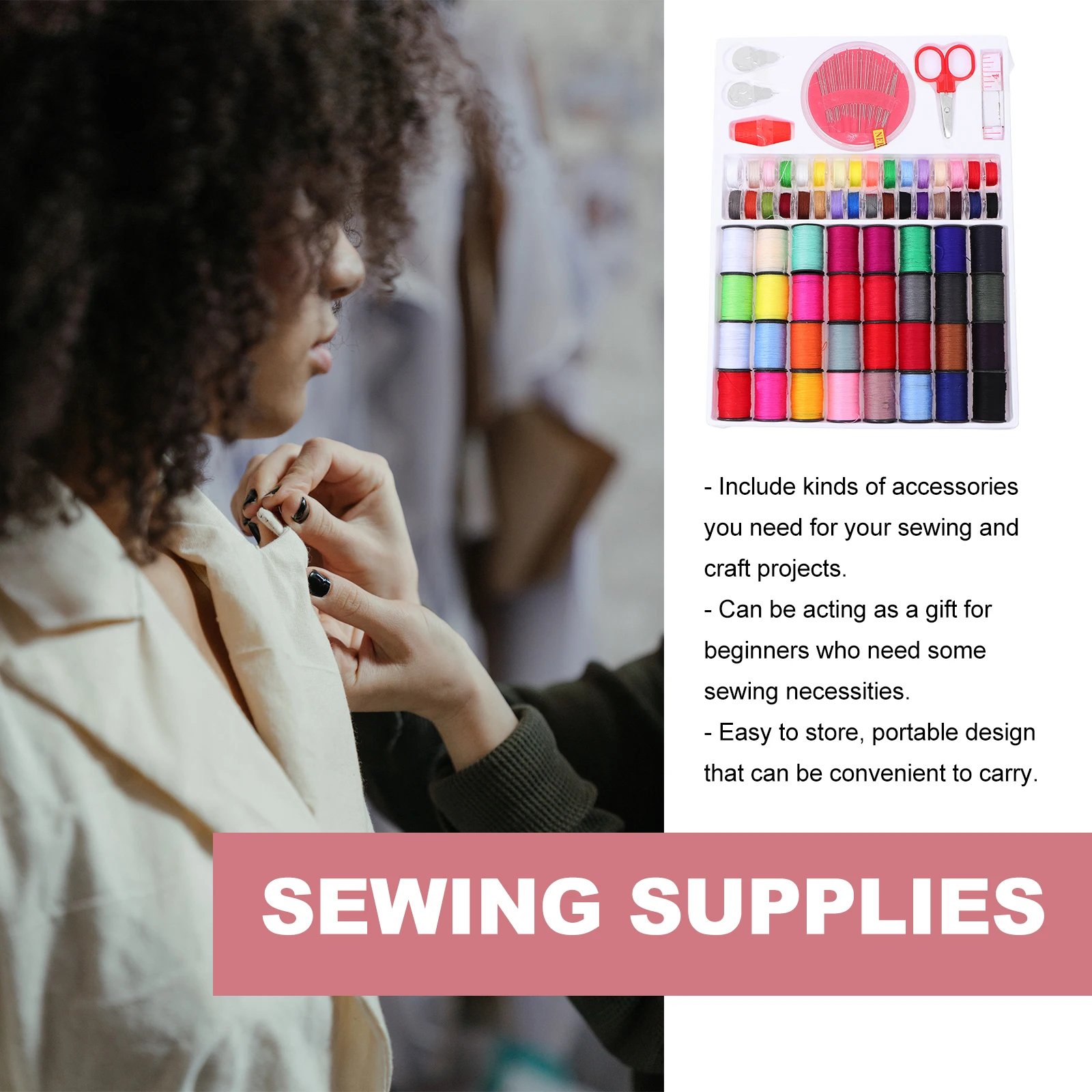 

Sewing Kit Set Professional Thread Supplies Tools Accessories Portable Storage Travel Sewing Art School Fashion