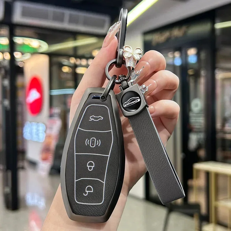 Zinc alloy leather car key bag protective case suitable for Hongqi H5 H6 HS7 HS3 HS5 fashion keychain car accessories decoration