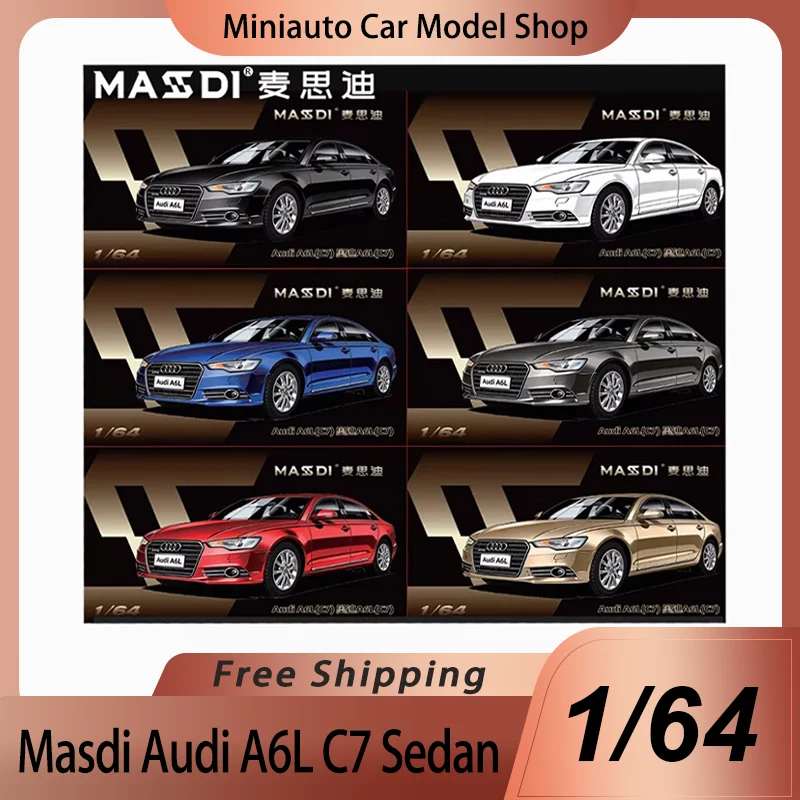 

New In Stock Masdi 1:64 Audi A6l C7 Sedan Car Alloy Miniature Audi A6l C7 Silver Gray Gift Box Packaging Diecast Model Toys