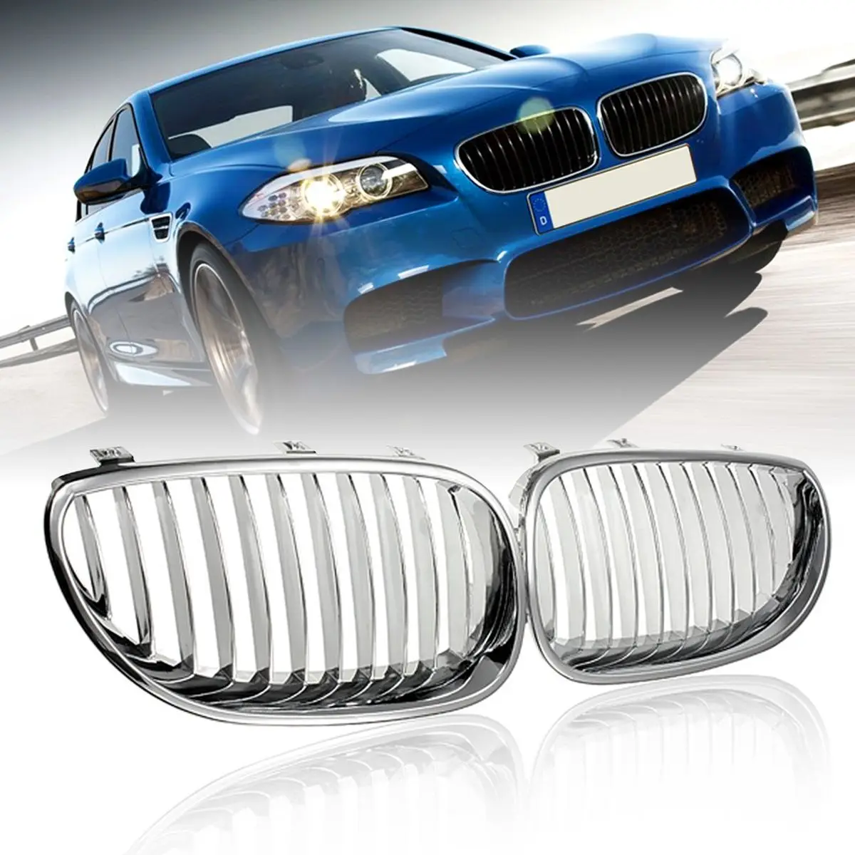 Front Bumper Chrome Sport Wide Kidney Grille Grill For E60 E61 5 Series M5 2003-2009