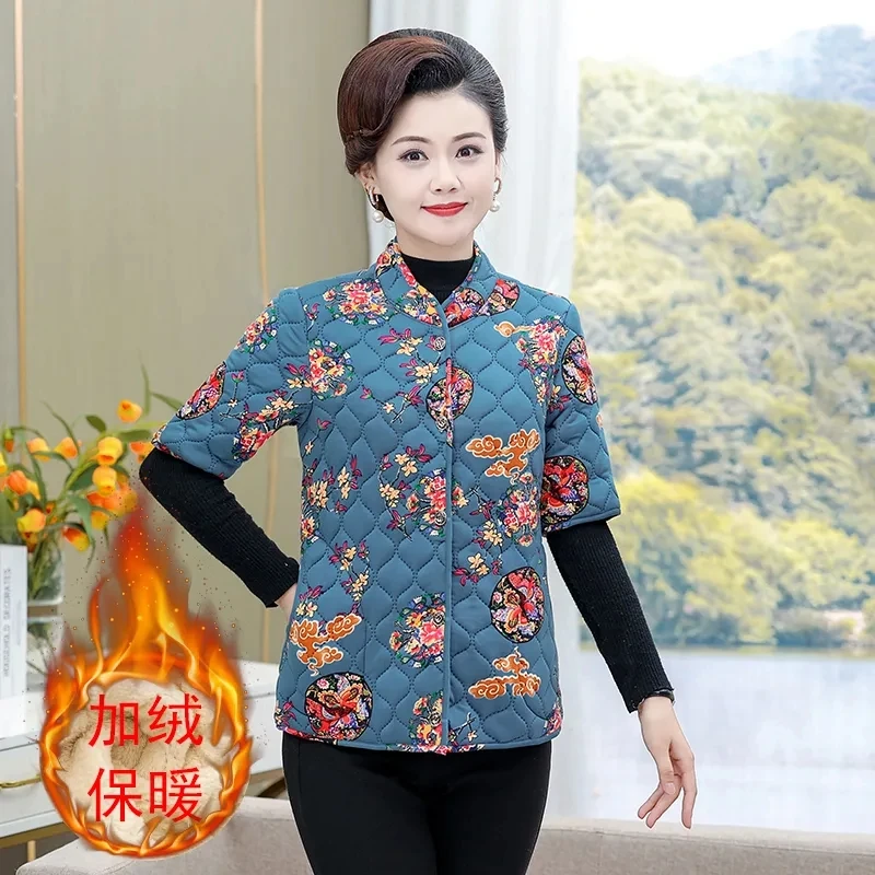 Chaleco grueso de felpa para madre de mediana edad, chaqueta polar de media manga con estampado informal, Tops gruesos, Otoño e Invierno