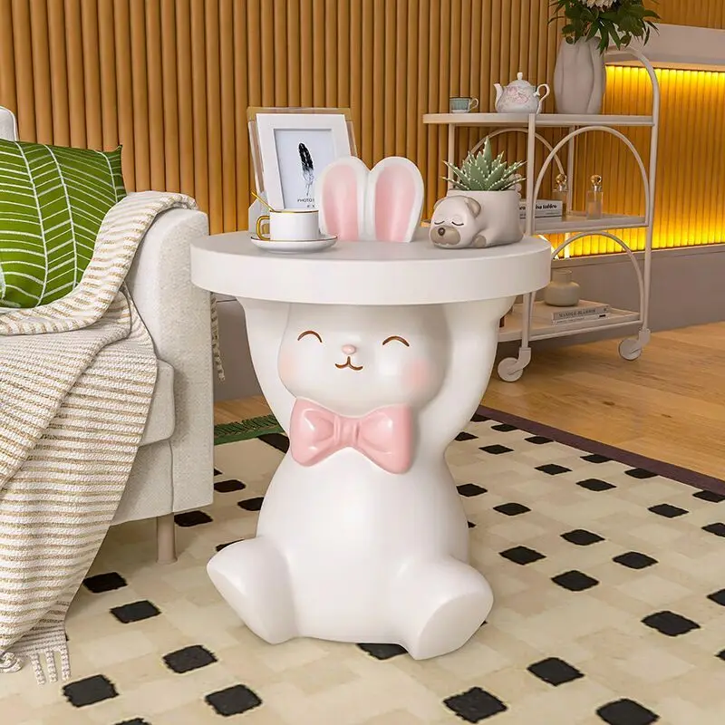 Nordic style home decor furniture, cute rabbit animal statue table, low coffee table next to sofa, creative floor decoration