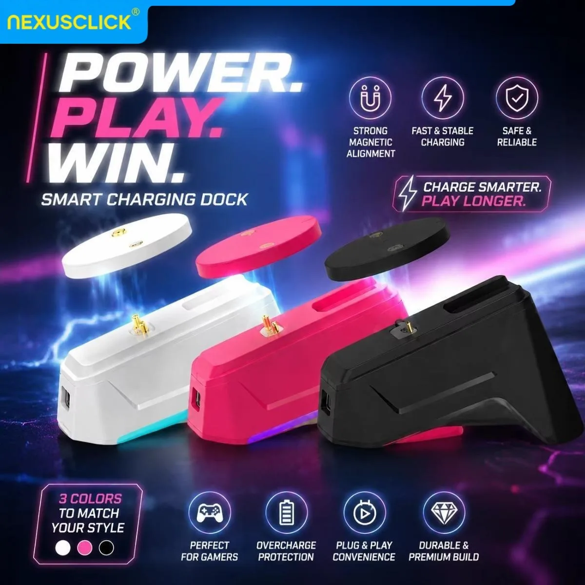 NEXUSCLICK Magnetic Wireless Mouse Charging Dock, Charging Module USB Hub Extender RGB For Logitech GPW Series G Pro G502 G903