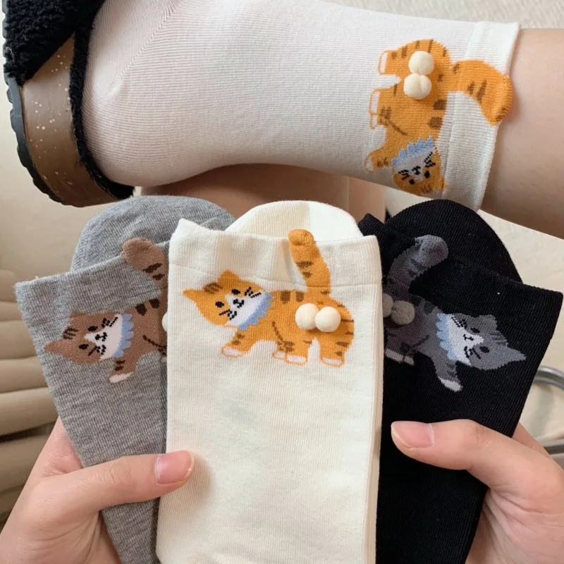 

Women's Socks New Korean Cartoon Funny Kitty Kawaii Verstaile Cute Mid Tube Socks Comfortable Breathable Cotton Socks For Girl