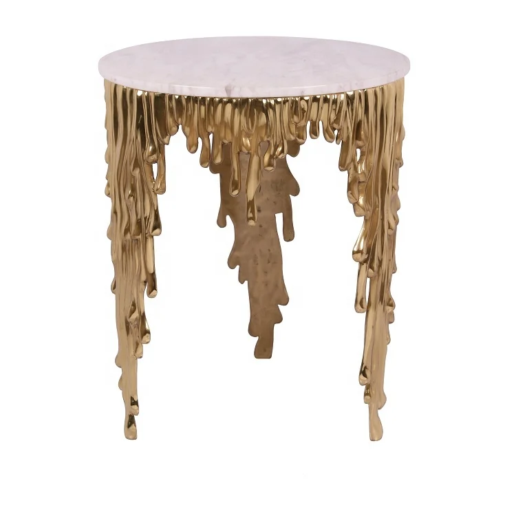 Modern Luxury Ice Condensation Coffee Table with Copper Jazz White Marble Copper Coffee Table