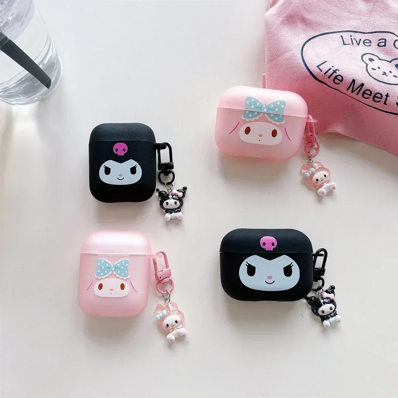 Cute Sanrio Kuromi Earphone Case For Airpods 1 2 3 Pro 2  Wireless Bluetooth Headset Protective Soft TPU Cover With pendant