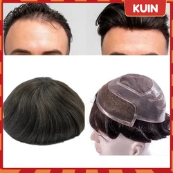 Human Hair Men Toupee Soft Lace And Pu Replacement Systems Natural Men's Wig 100% Human Remy Hair Capillary Prosthesis Unit 6