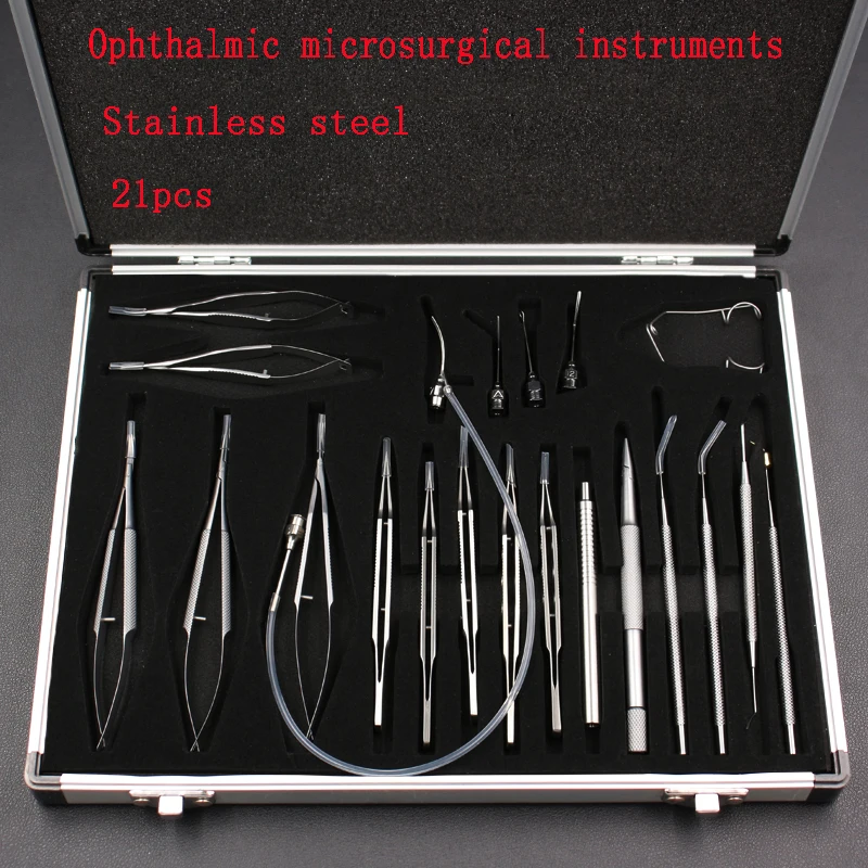 21-teiliges Set für ophthalmologische mikrochirurgische Instrumente, Kristallpinzette aus Edelstahl und Titanlegierung, Hornhautschere und Nadel