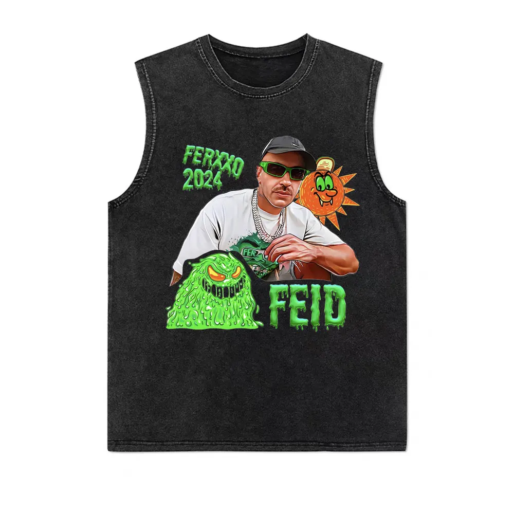 Feid Ferxxo Ferxxocalipsis Tour 2024 dicuci Vintage Tank top T-shirt pria wanita Hip Hop ukuran besar rompi Tshirt pria lengan pendek