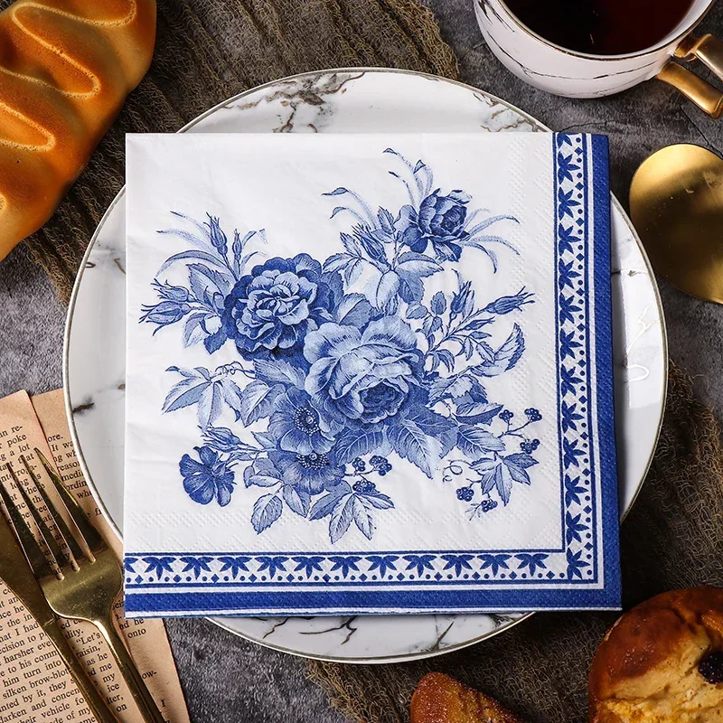 20pcs/Pac 33*33cm 2-Ply New Chinese Colourful Napkins Blue Printed Paper Napkins Wedding Paper Butterfly Bone Bart Paper